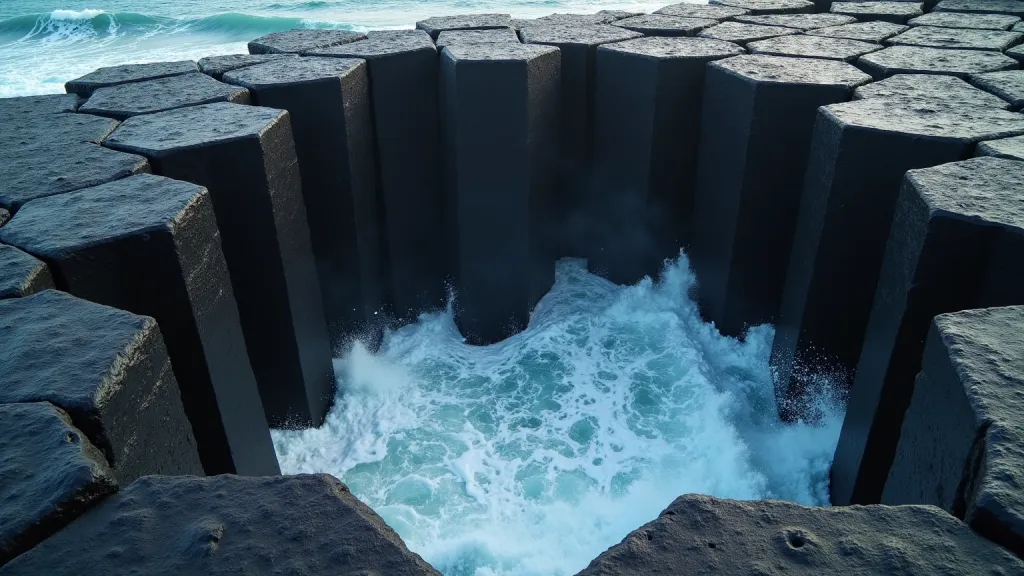Volcanic Basalt Column Jagged Ocean Cliff