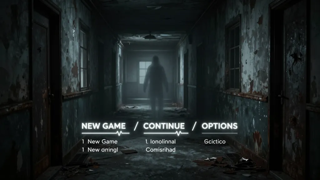 Menu principal d'un jeu d'horreur - Interface sombre et atmosphérique