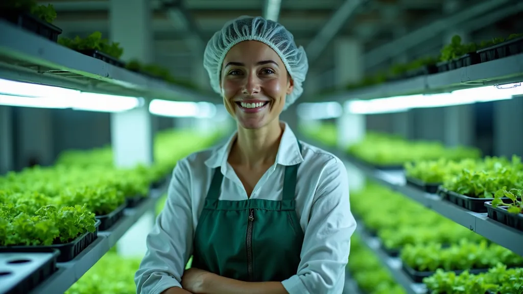 Hydroponic Farm Technician Portrait LED Aisle