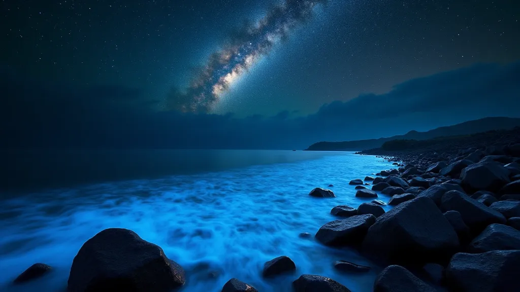 Bioluminescent Shoreline Nocturnal Tidal Waves
