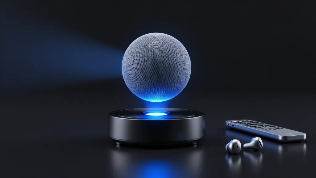 Haut-parleur Bluetooth lévitant futuriste avec lueur
