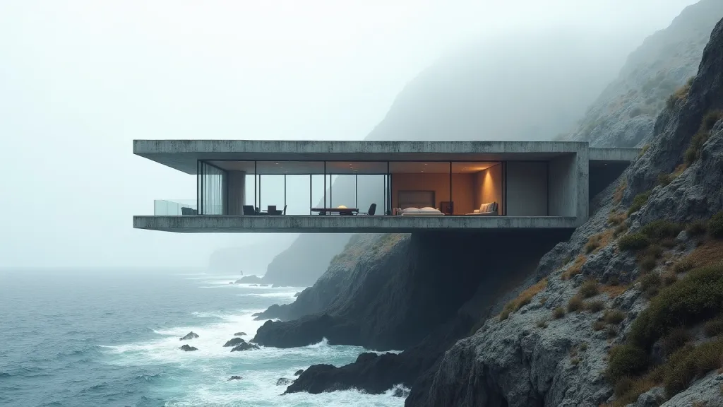 Brutalism Concrete Monolith Cliffside Retreat