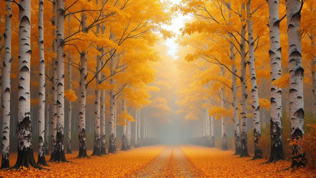 Autumn Birch Grove Golden Leaf Carpet