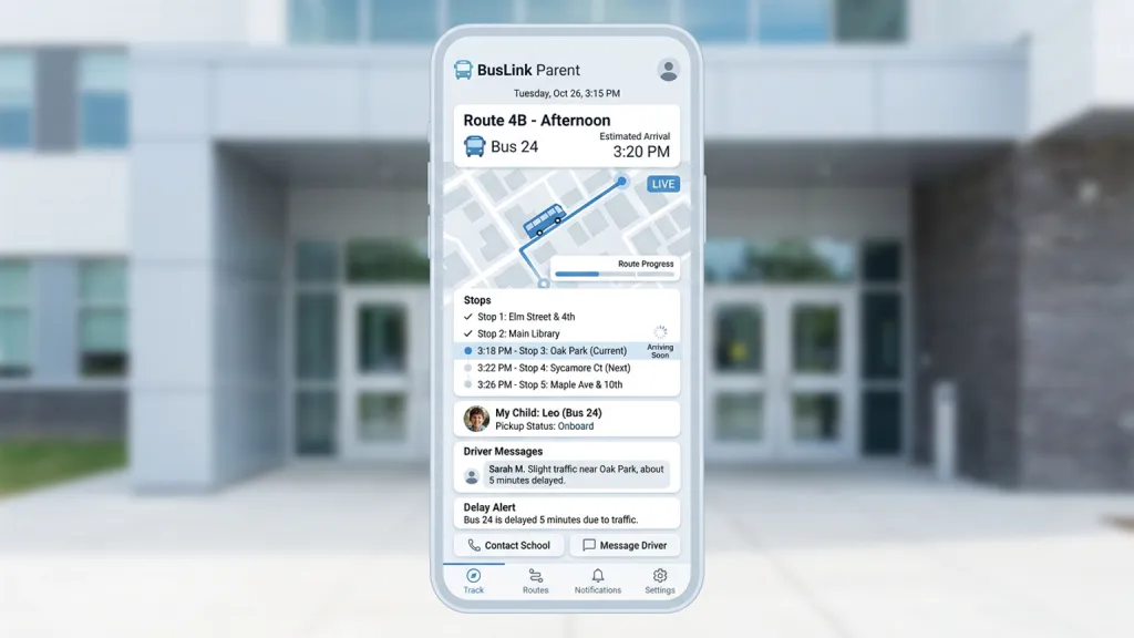 School Bus Parent Tracker Mobile App Arrival Ribbon