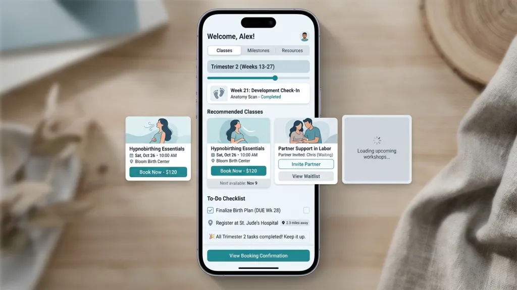 Prenatal Class Booking Parent App Trimester Planner