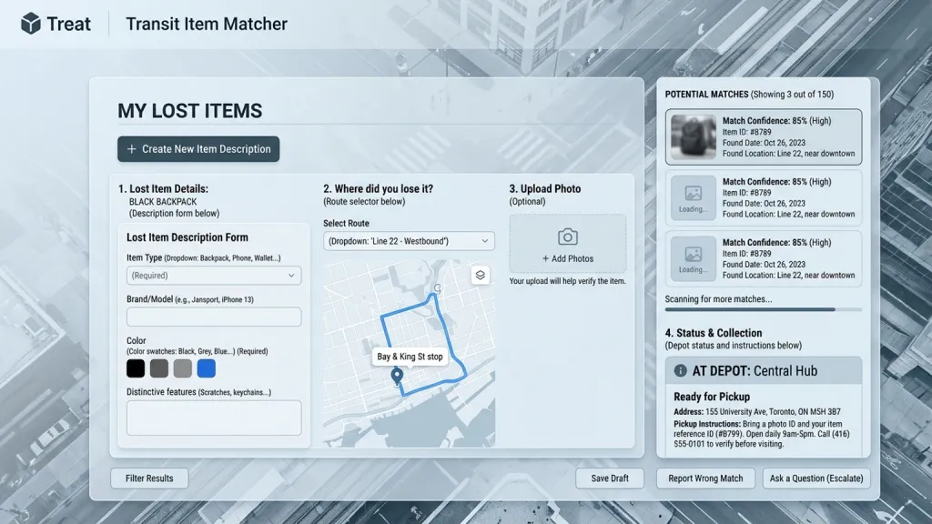 Public Transit Lost Property Service Portal Item Matcher