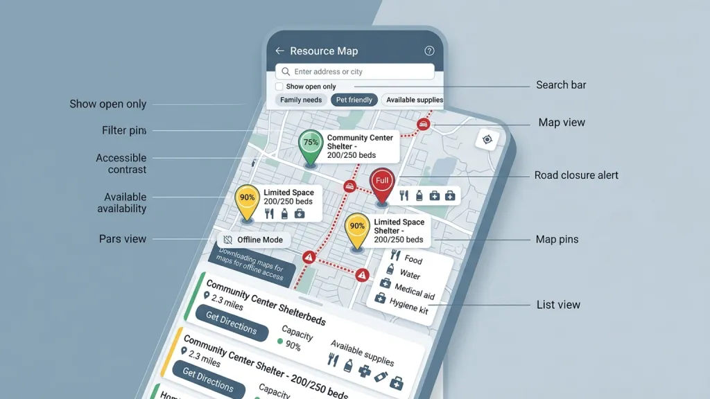 Disaster Relief Shelter Finder Mobile App Resource Map