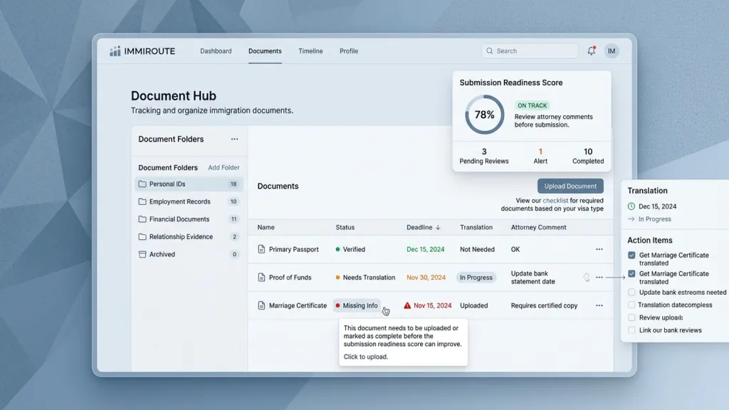 Immigration Document Tracker Web Portal Evidence Organizer