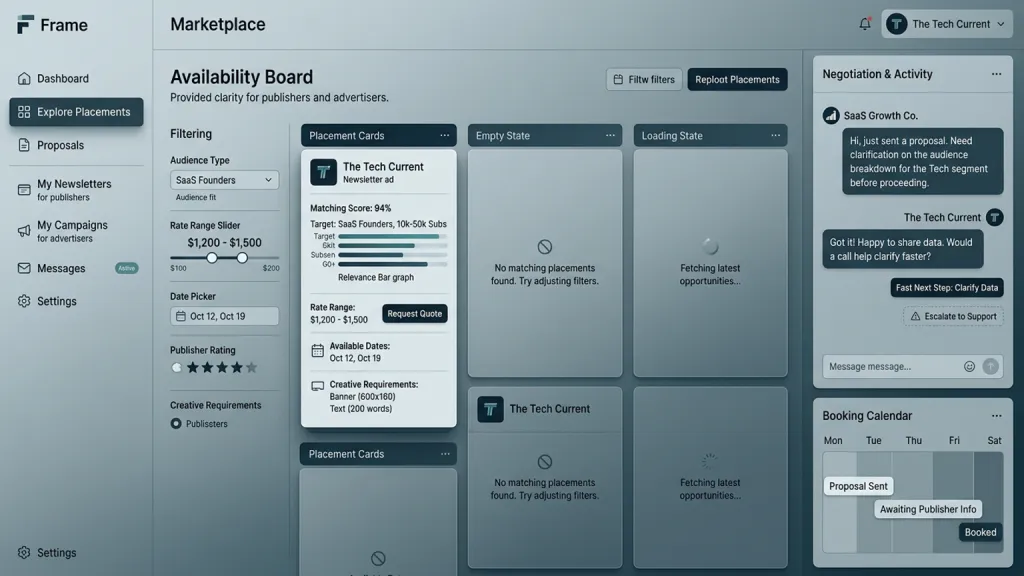 Newsletter Sponsorship Marketplace Web Platform Placement Board