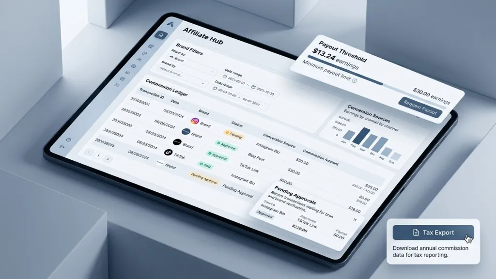 Affiliate Payout Tracker Creator Dashboard Commission Ledger