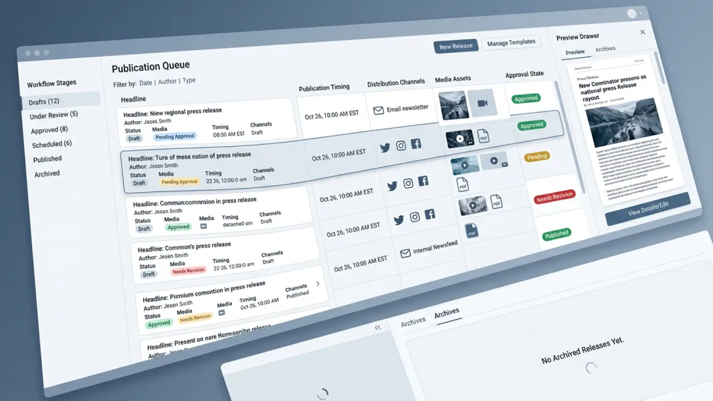 Press Release Newsroom CMS Dashboard Publication Queue
