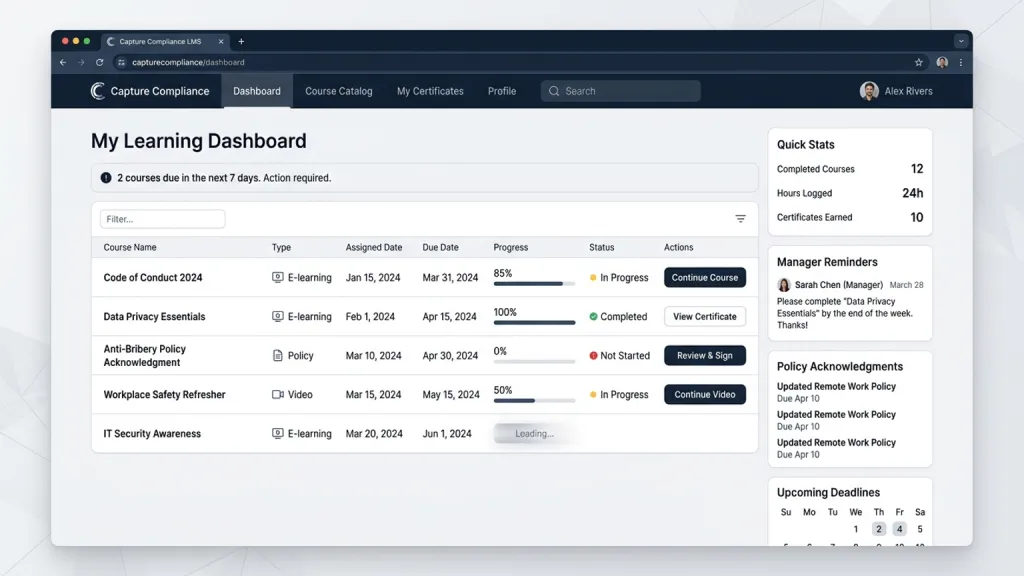 Compliance Training LMS Employee Portal Course Assignment