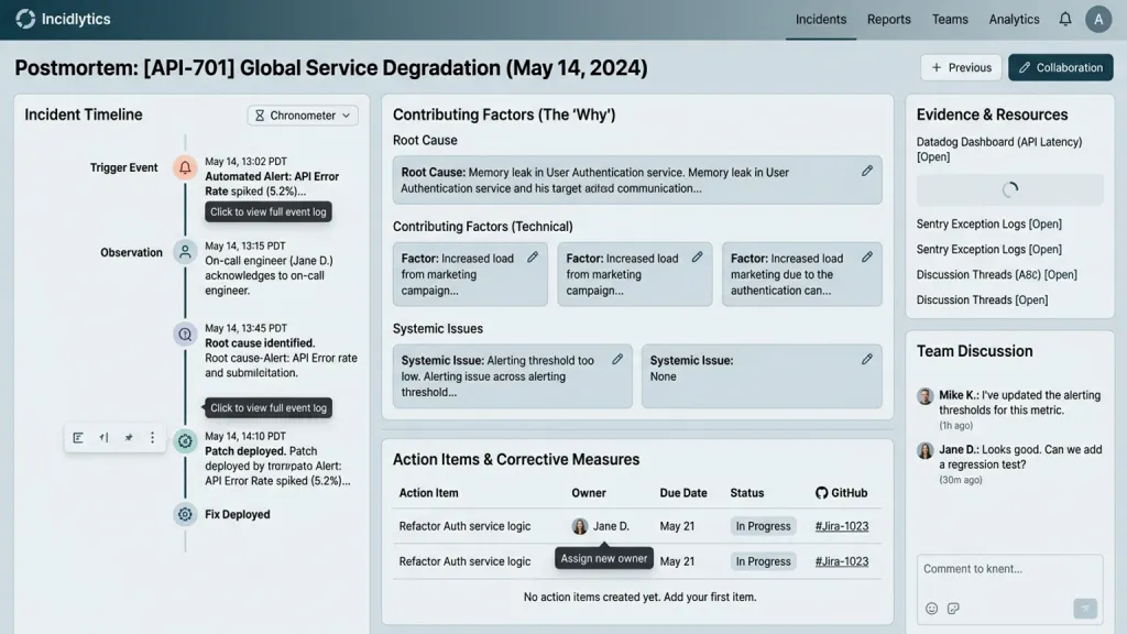 Incident Postmortem Workspace Collaboration App Timeline Editor