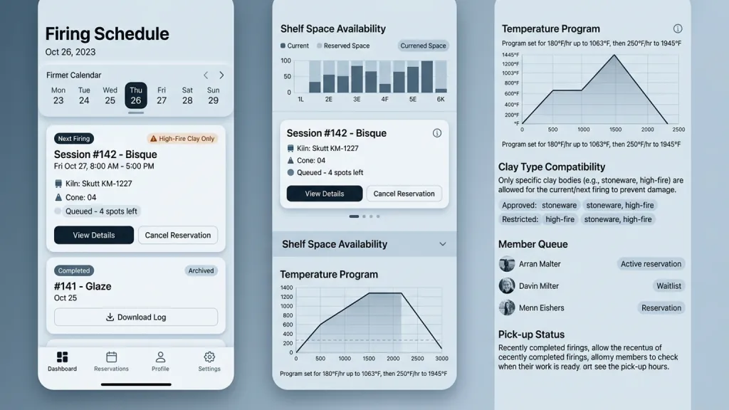 Pottery Kiln Reservation Maker App Firing Schedule
