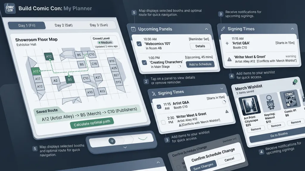 Comic Convention Attendee Mobile App Booth Planner