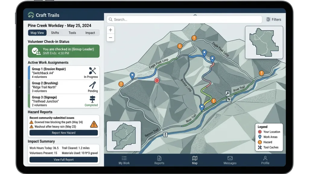 Trail Maintenance Volunteer Civic App Workday Map