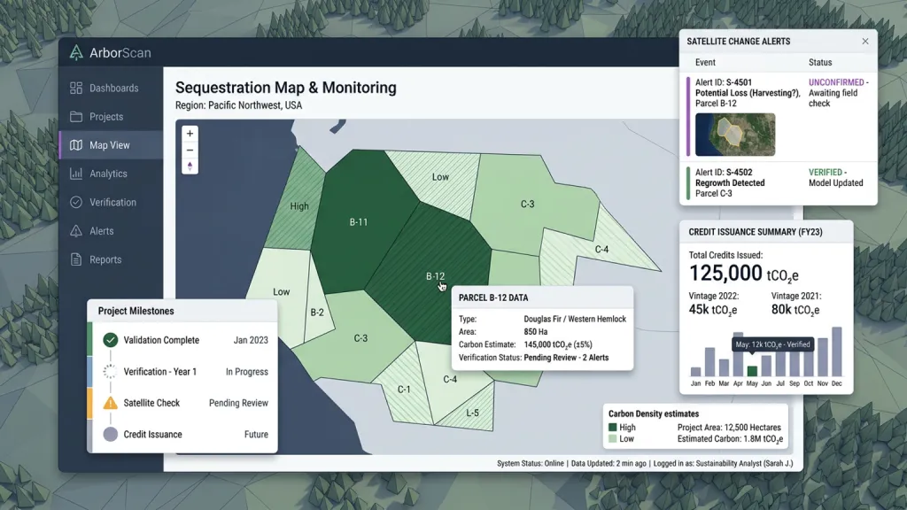 Forestry Carbon Project Analytics Platform Sequestration Map