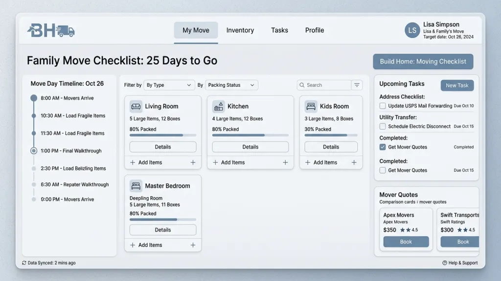 Home Moving Checklist Relocation App Room Inventory