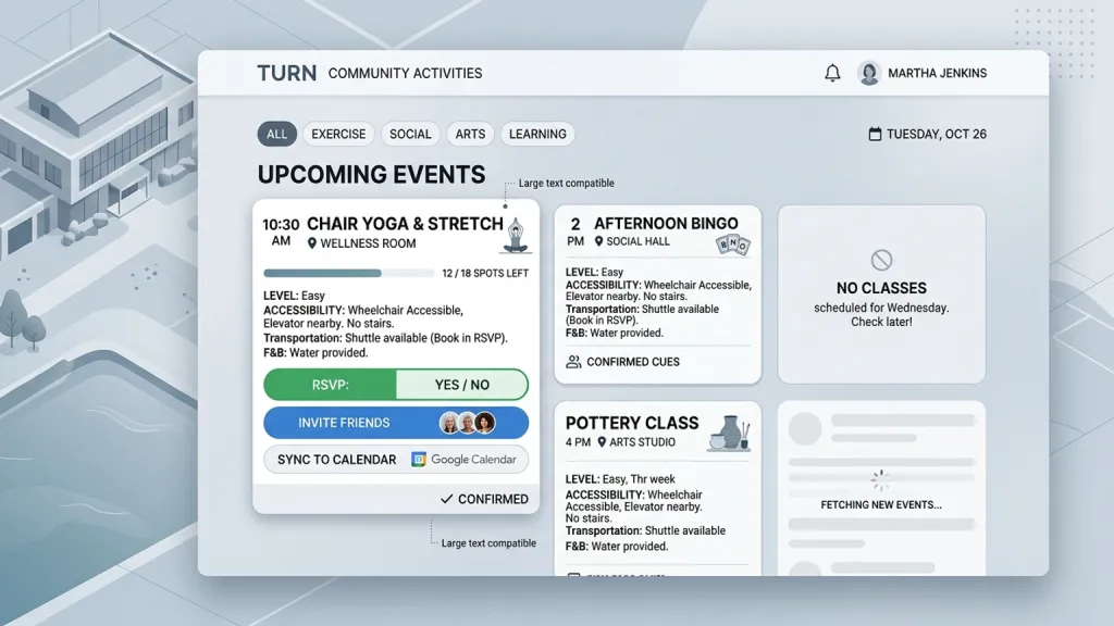 Senior Community Activities Resident App Event Digest