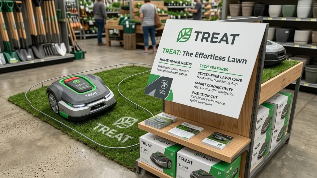 Robotic Lawn Mower Product Branding Retail Demo Placard