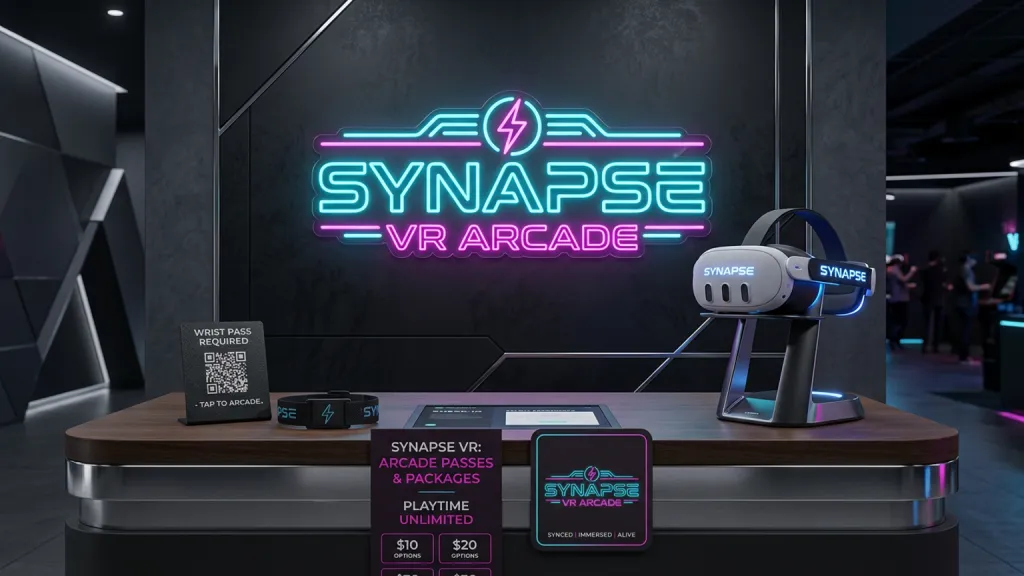 Virtual Reality Arcade Entertainment Branding Neon Lobby Wall