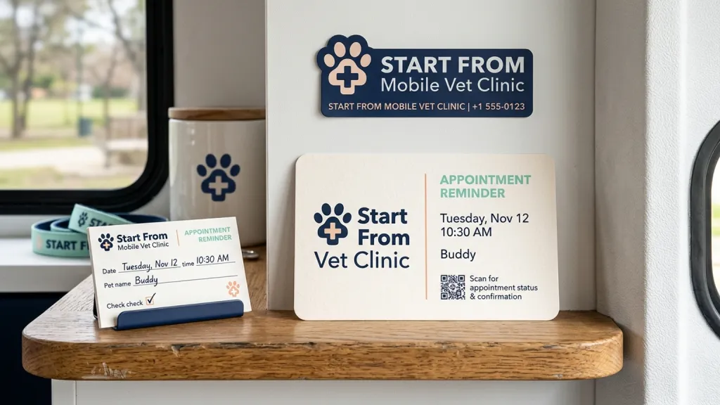 Mobile Vet Clinic Healthcare Branding Appointment Reminder Card