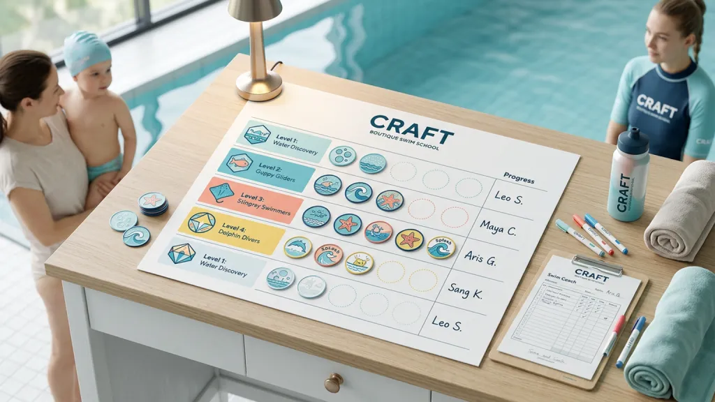 Boutique Swim School Education Branding Progress Badge Chart