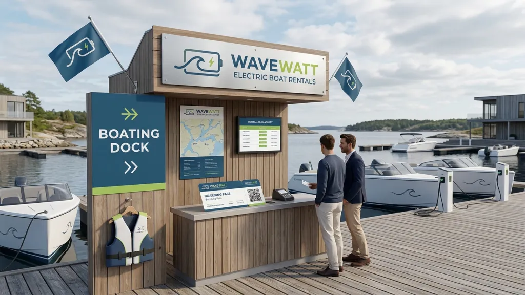 Electric Boat Rental Travel Branding Dock Signage Set