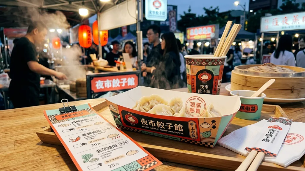 Night Market Dumpling Stall Street Food Branding Paper Tray Wrap
