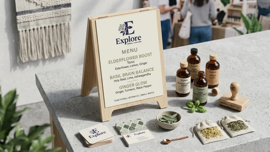 Herbal Tonic Bar Wellness Branding Pop Up Menu Board