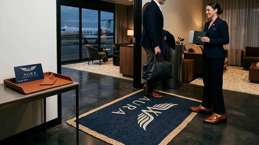 Private Aviation Lounge Luxury Branding Membership Welcome Mat