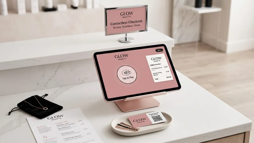 Contactless Beauty Checkout Retail Tech Branding Tablet Checkout Screen