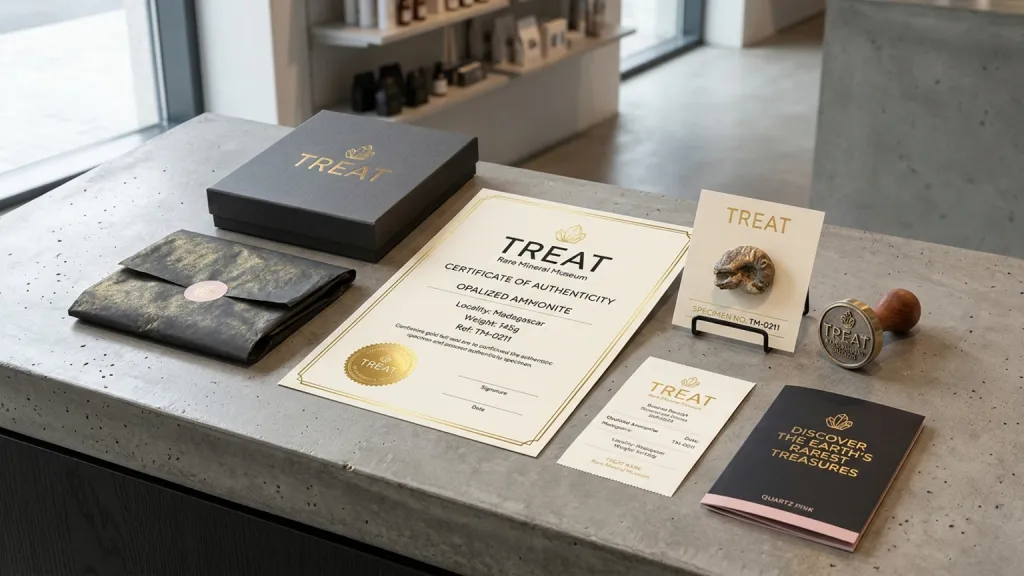Rare Mineral Museum Shop Retail Branding Gold Foil Certificate