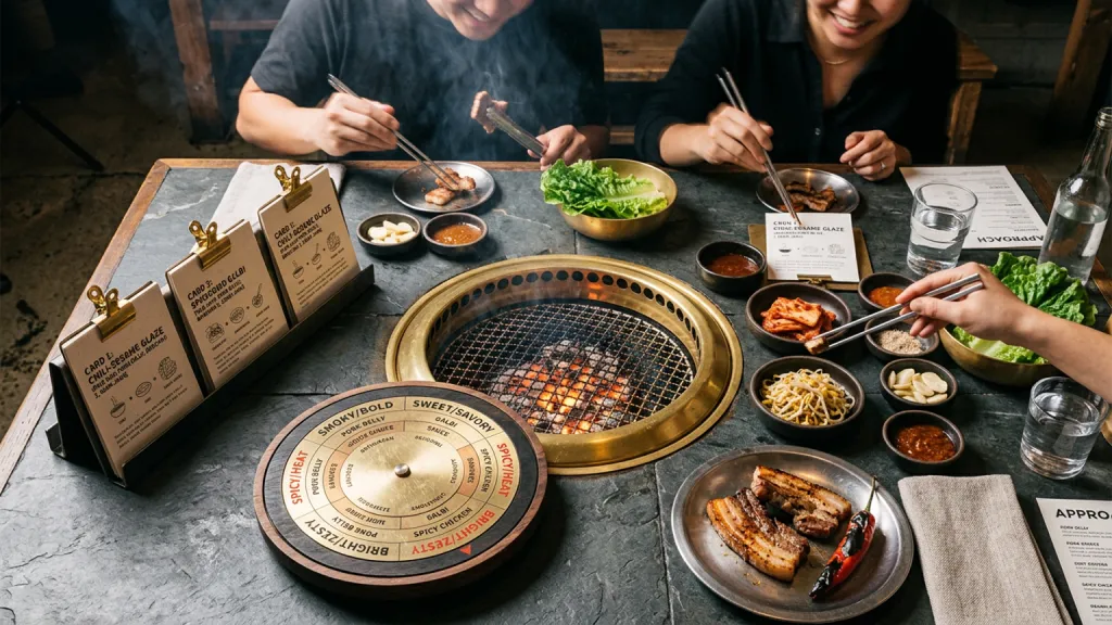 Korean BBQ Smokehouse Restaurant Branding Flavor Pairing Wheel