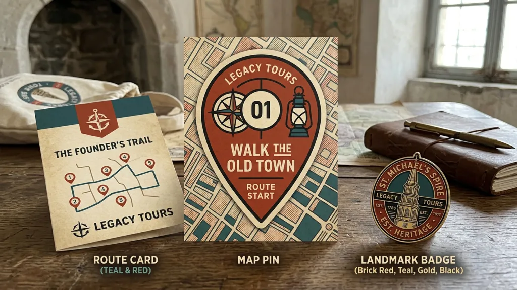 Heritage Walking Tour Travel Branding Map Pin Sticker
