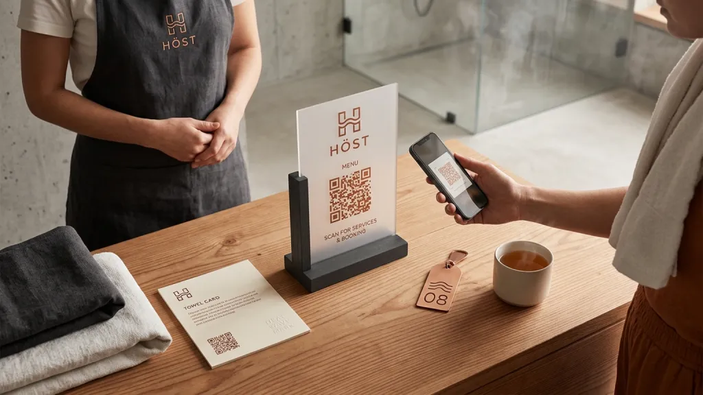 Urban Sauna Club Membership Branding Menu QR Stand