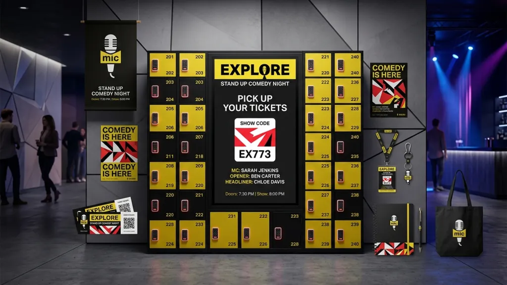 Stand Up Comedy Night Event Branding Pickup Locker Screen