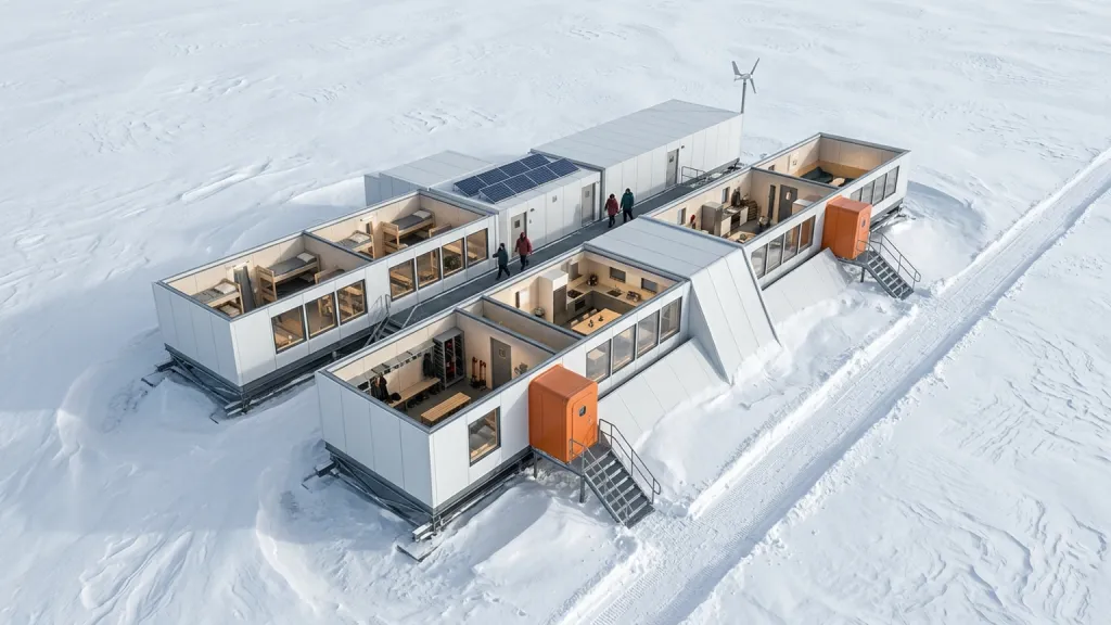 Arctic Field Dormitory Polar Habitat Architecture Snow Drift Elevation