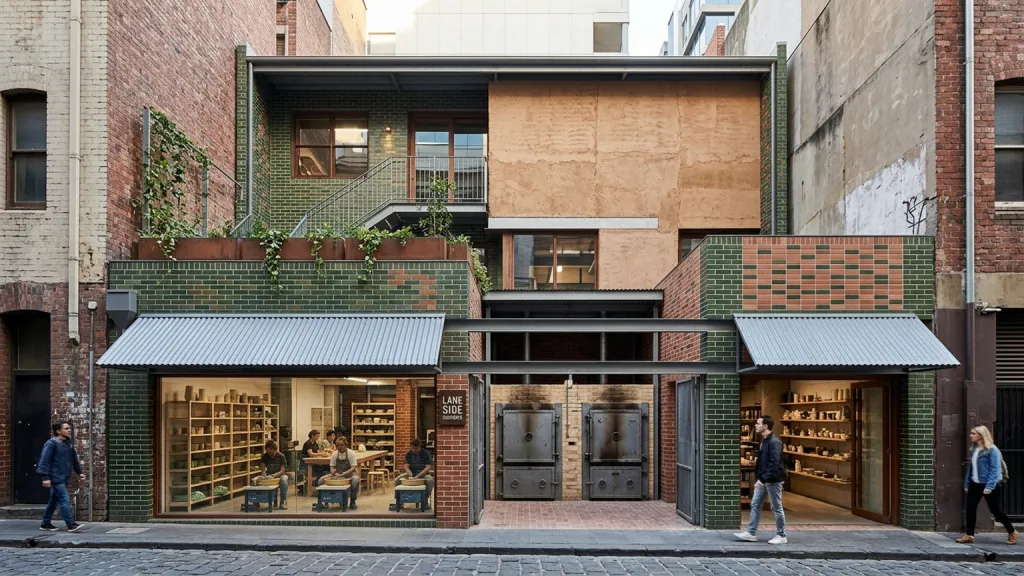 Urban Ceramic Workshop Maker Retail Architecture Kiln Yard Elevation