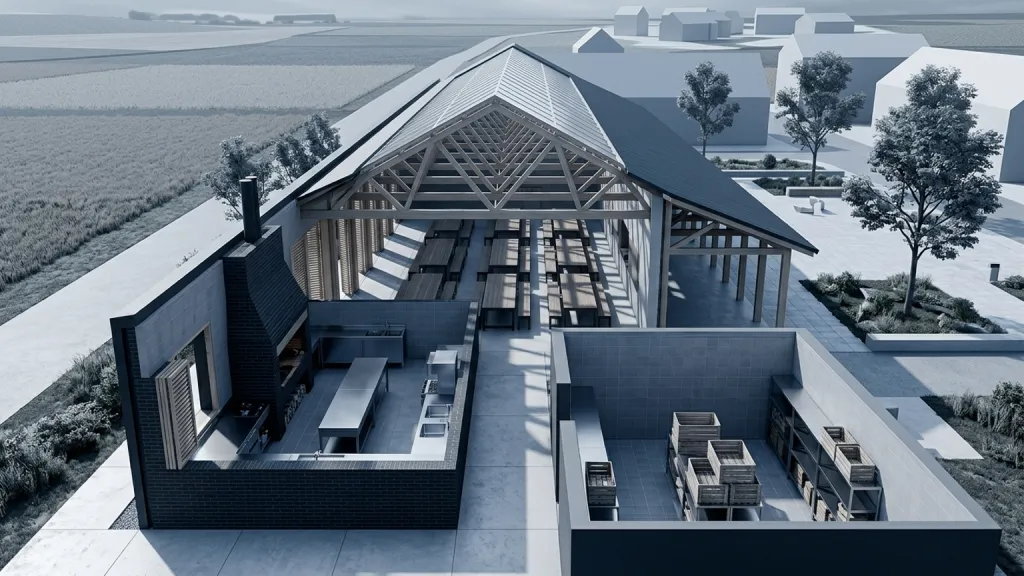 Rural Community Kitchen Civic Food Architecture Meal Hall Plan