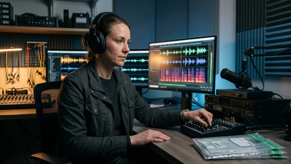 Forensic Audio Analyst Portrait Waveform Lab