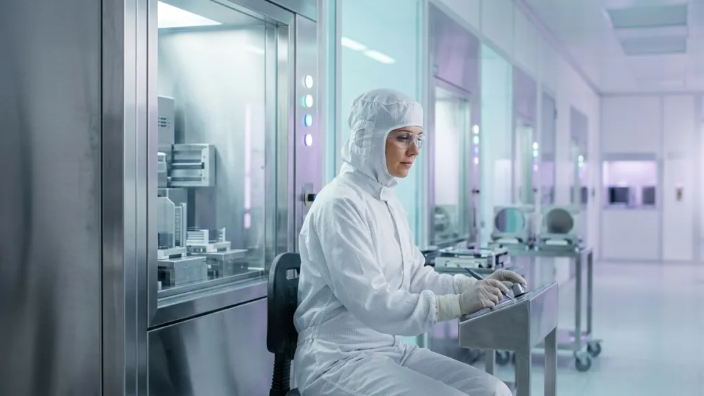 Microchip Fabrication Technician Portrait Cleanroom Glow