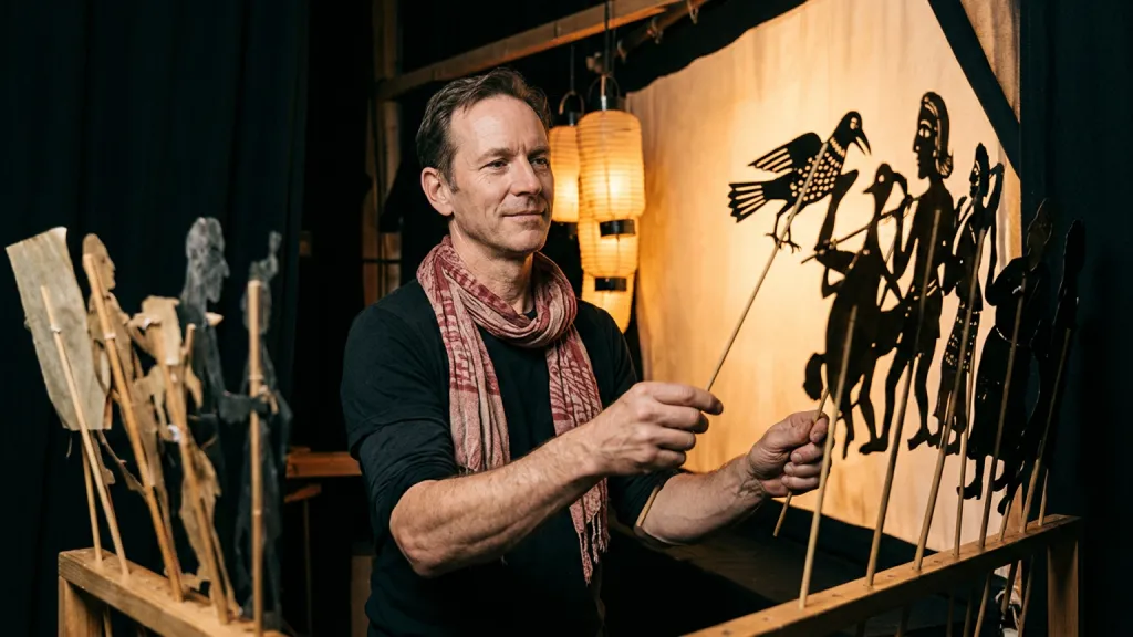 Shadow Puppeteer Portrait Lantern Backstage