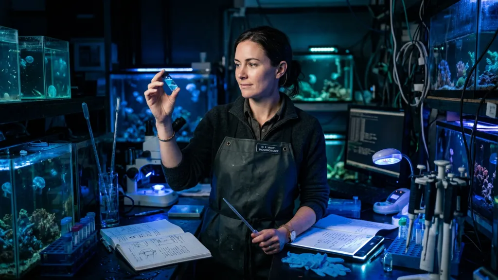 Bioluminescence Researcher Portrait Dark Aquarium