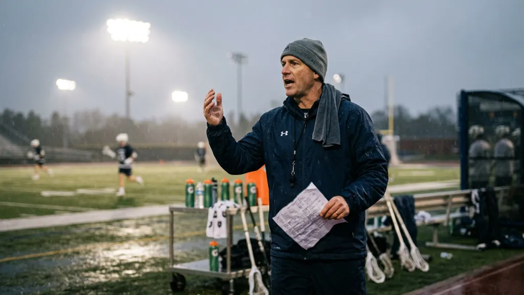 Lacrosse Coach Portrait Sideline Rain