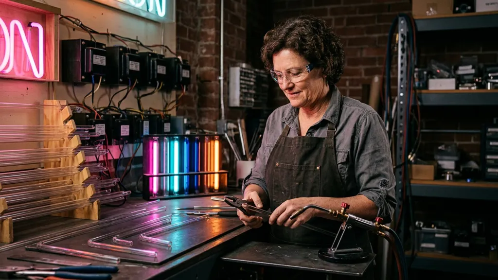 Neon Sign Fabricator Portrait Glass Tube Bench