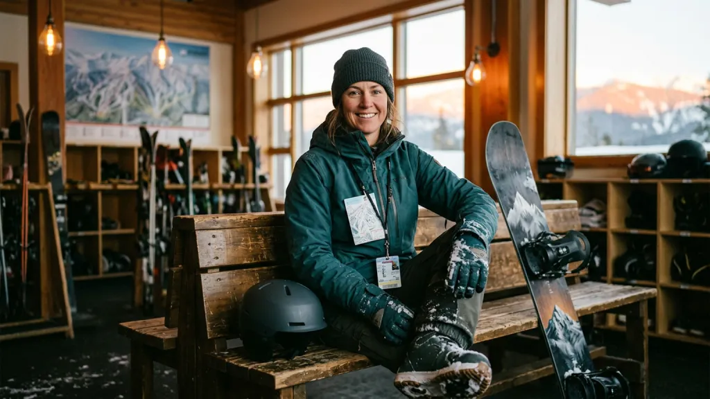 Snowboard Instructor Portrait Mountain Lodge