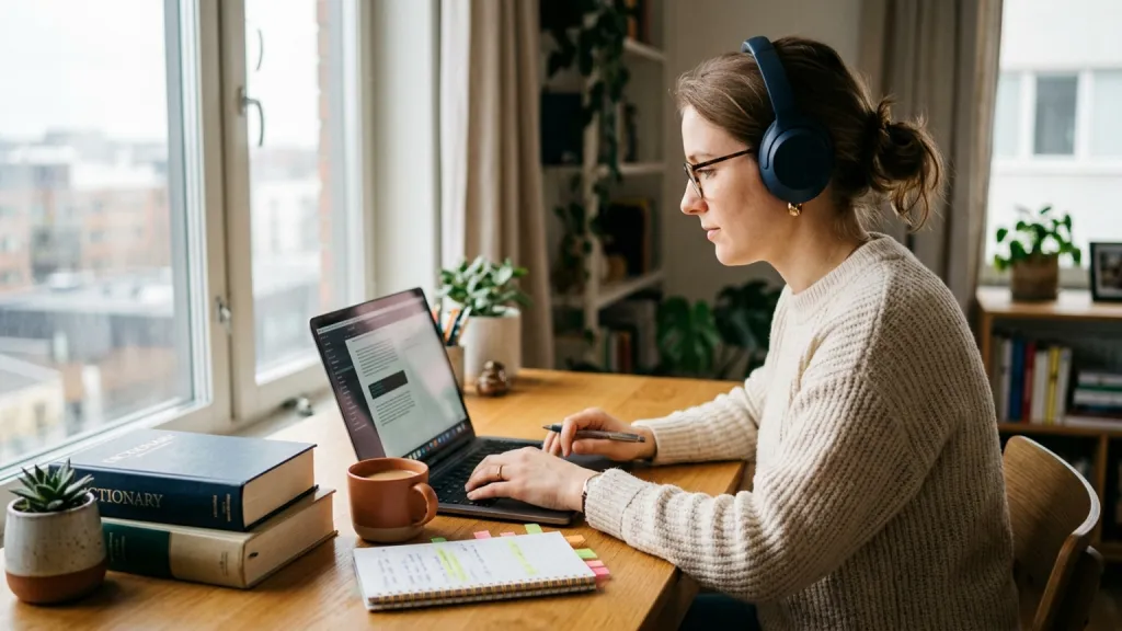 Freelance Translator Portrait Window Desk