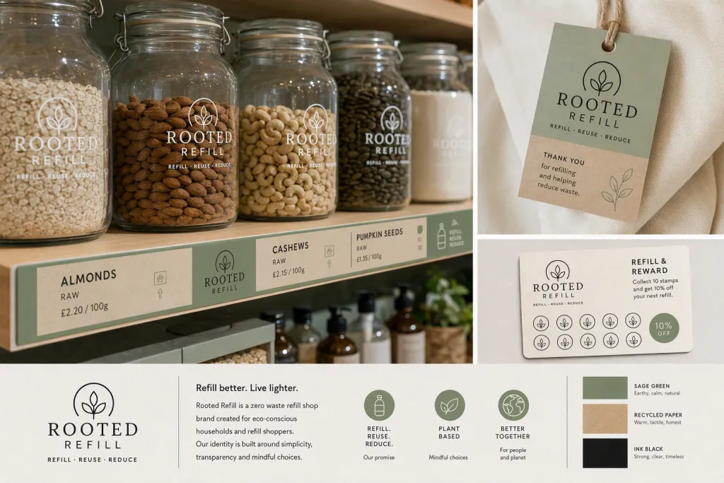 Zero Waste Refill Shop Store Branding Shelf Strip Display