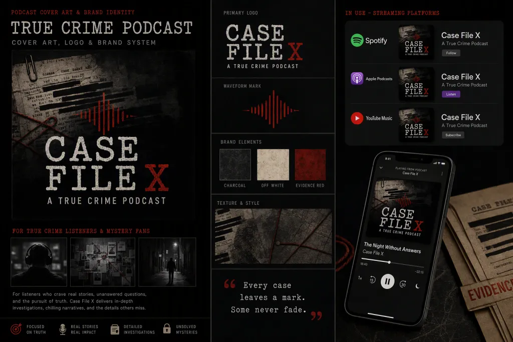 Arte de Capa de Podcast de Branding de Mídia de True Crime